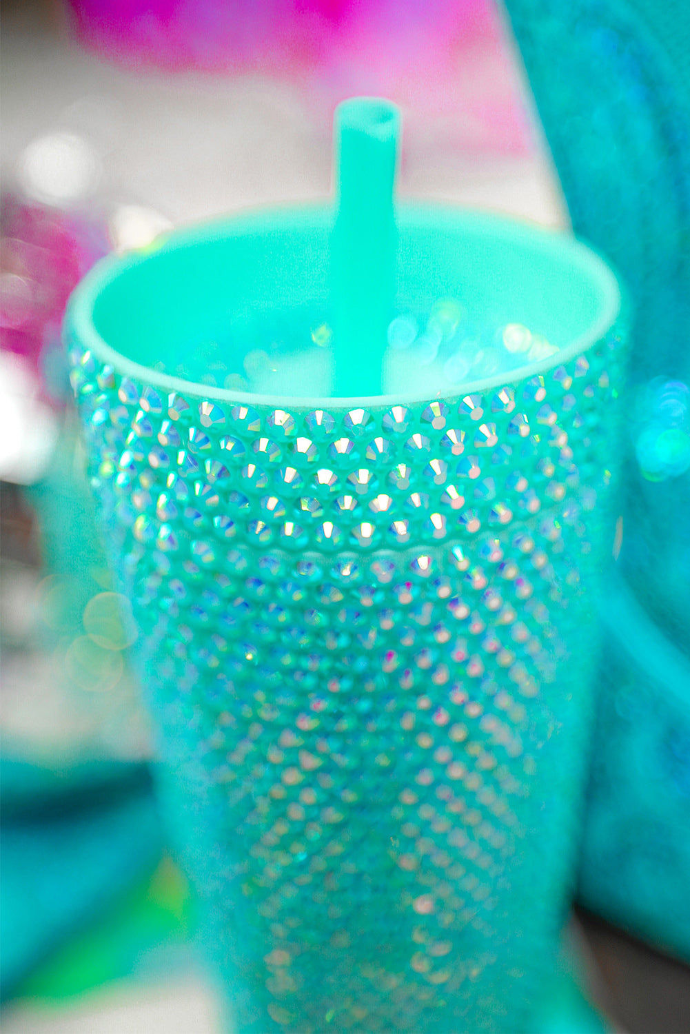 Green Full Rhinestone Straw Cup