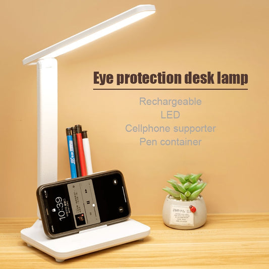 LED USB Touch Dimming Desk Lamp Eye Protection Working Reading Recharageable Table Lamp Multi-Function Bracket Pen Holder Light