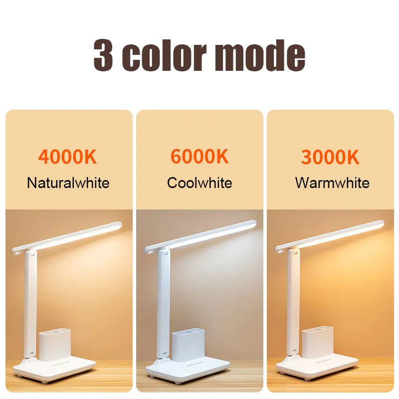 LED USB Touch Dimming Desk Lamp Eye Protection Working Reading Recharageable Table Lamp Multi-Function Bracket Pen Holder Light