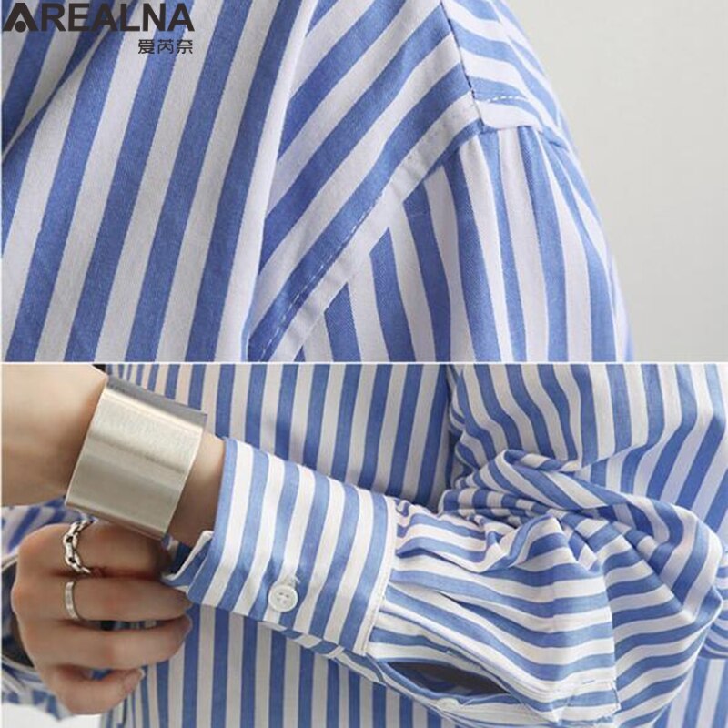 Button Up Women's Striped Kimono Shirt Spring Fall Loose Bule Long Blouse Women Casual Long Sleeve Cardigan Top Blusas Y Camisas