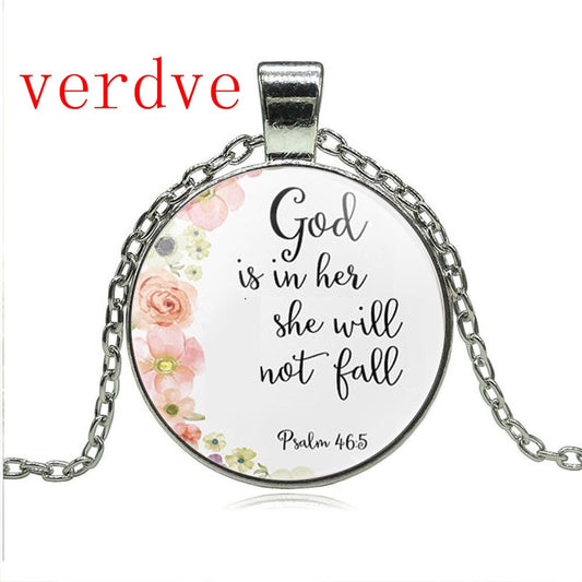 Psalm 46:5 Bible verses God is within her she will not fall Nursery Verse Necklace Inspirational Jewelry Christian Gifts