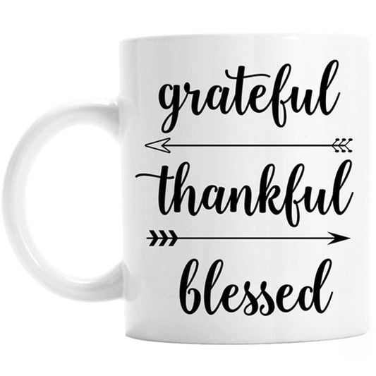 New Grateful Thankful Blessed Typography Fall Coffee Mug Tea Cups Autumn Thanksgiving Gifts Christian Drinking Mugs Cups Xmas