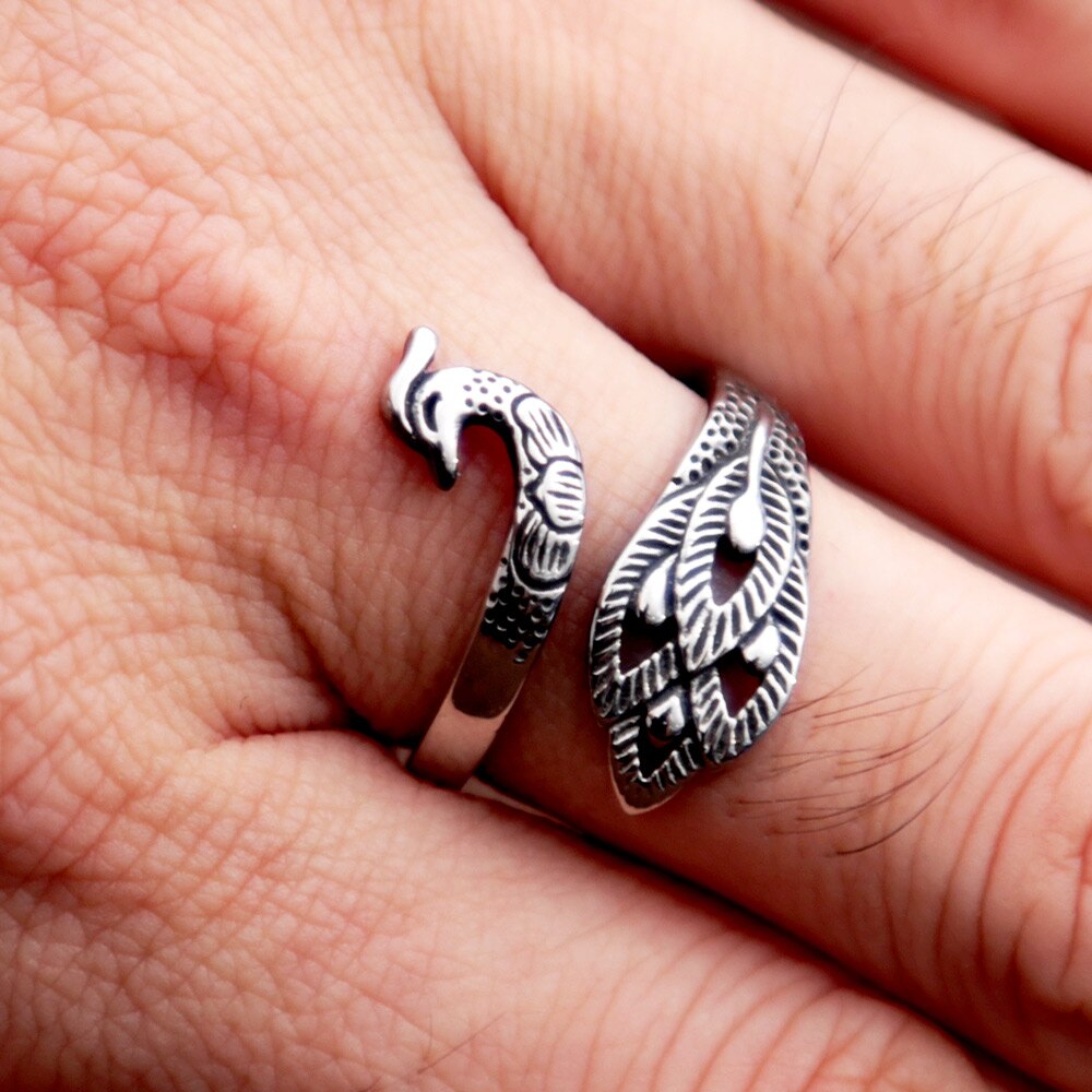 Vintage Bird Peacock Rings for Women Never Fade Stainless Steel Opening Adjustable Ring Boho Female Fashion Jewelry Dropshipping