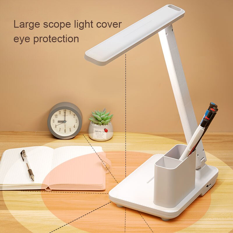 LED USB Touch Dimming Desk Lamp Eye Protection Working Reading Recharageable Table Lamp Multi-Function Bracket Pen Holder Light