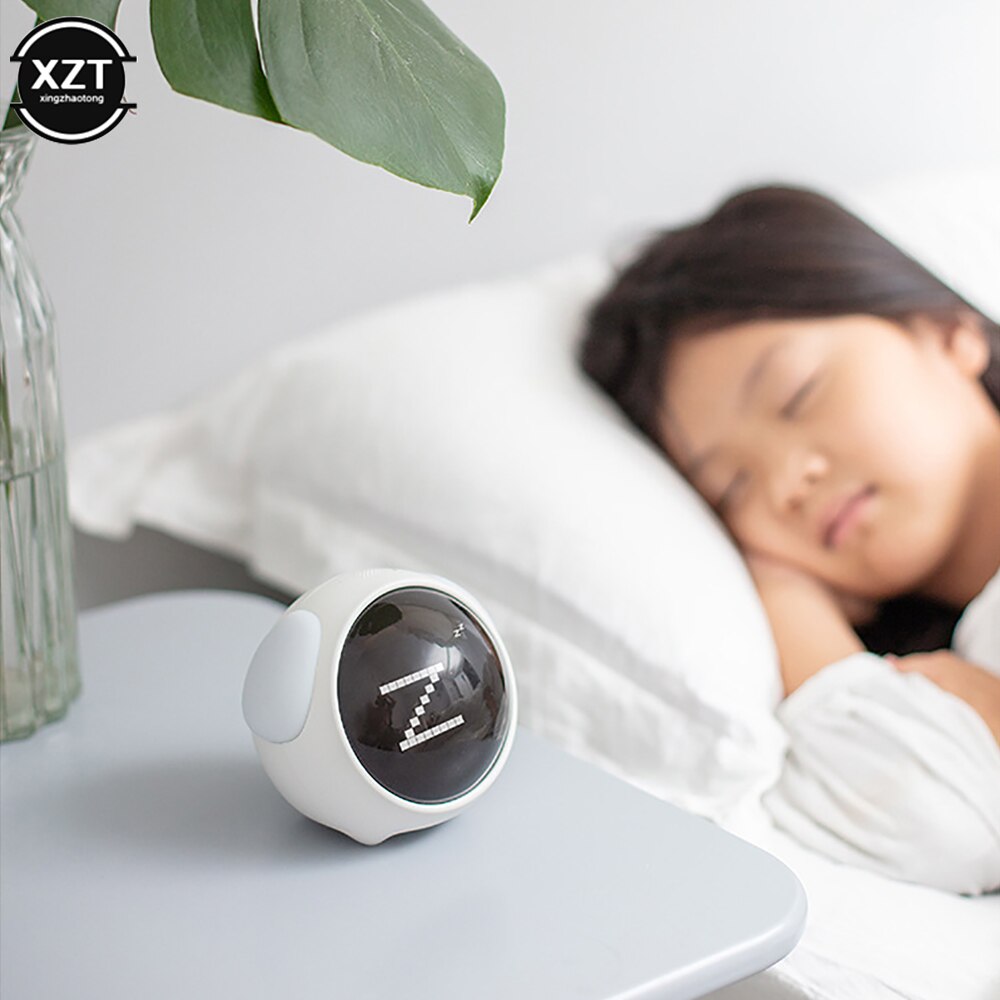 2022 New Cute Expression Alarm Clock Child Multifunctional Bedside Voice Control Night Light Snooze Chargeable Child Alarm Clock