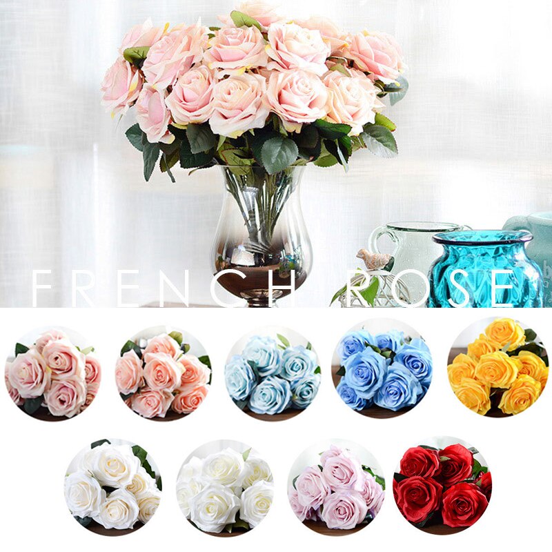 10 Heads Rose Artificial Flower Big Bouquet Silk Flower for Wedding Home Party Decoration Fake Flower Fall Decoration