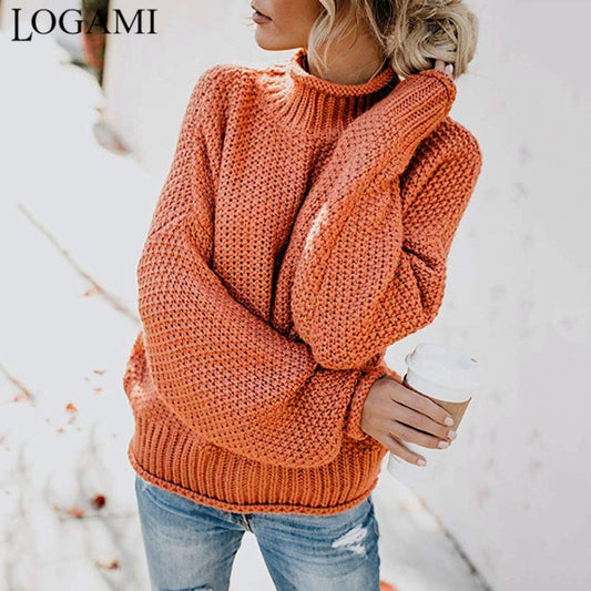 LOGAMI Women Sweaters and Pullovers Long Sleeve Knitted Loose Pullover Ladies Fall Sweater Fashion New