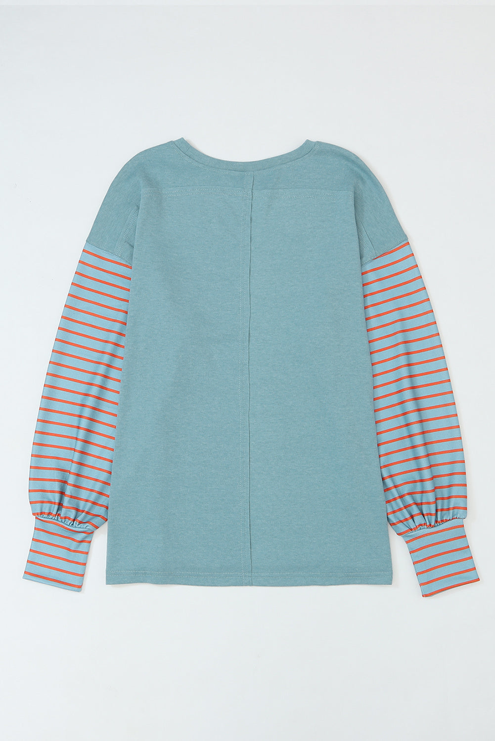 Green Colorblock Striped Bishop Sleeve Top